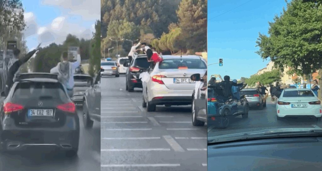 dugun konvoyunda akilalmaz anlar slalom yapip sarktilar rTBSpKkK